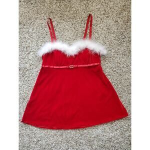 Enchanting Sweetheart Neck Sleeveless Fur Trim Christmas Dress Red Size M